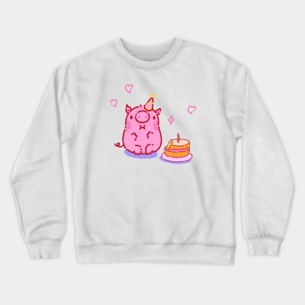 Pig with a cake Crewneck Sweatshirt by Tinyarts